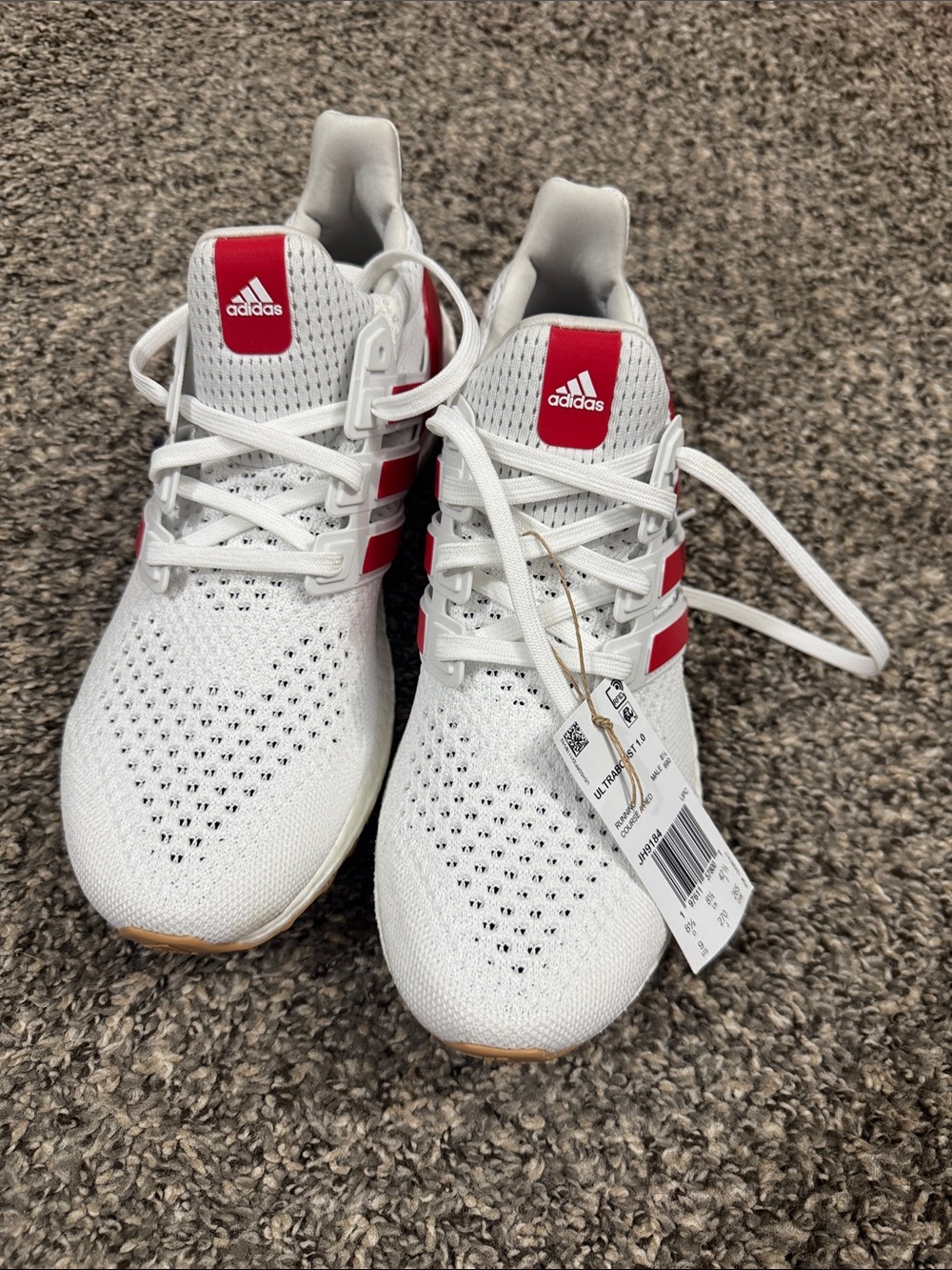 adidas Kids White Sneakers with Red Stripes